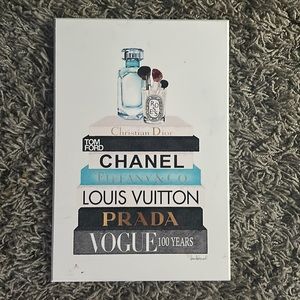 Book Stack Perfume Brushes Glam Fashion Watercolor Wall Plaque, 10x15